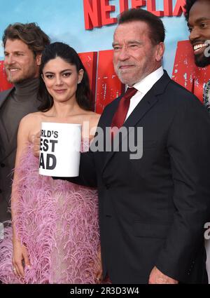 Los Angeles, USA. 22nd May, 2023. Monica Barbaro and Arnold Schwarzenegger arriving to the Los Angeles premiere of the Netflix series “FUBAR” held at The Grove on May 22, 2023 in Los Angeles, CA. © Lisa OConnor/AFF-USA.com Credit: AFF/Alamy Live News Stock Photo