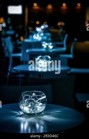 Decor with candles and lamps for corporate event or gala dinner Stock Photo