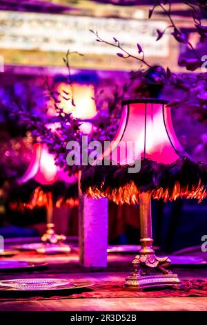 Decor with candles and lamps for corporate event or gala dinner Stock Photo