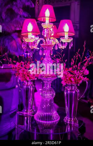 Decor with candles and lamps for corporate event or gala dinner Stock Photo