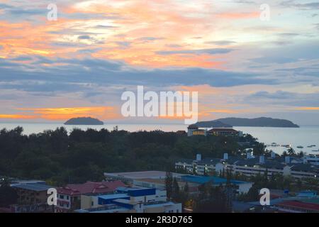 Seascape with dramatic sunset in Kota Kinabalu Malaysia. Stock Photo