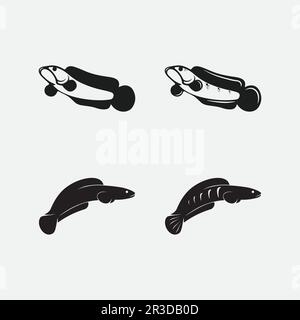 Channa Snakehead fish, Predator Fish, animal underwater design, logo, and illustration Stock Vector