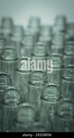 Empty glass bottles.UK glass packaging industry reaches crisis point - packaging recovery note PRN system is encouraging the export of glass Stock Photo