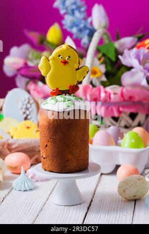 Close-up small Easter breads with cute decoration on top Stock Photo