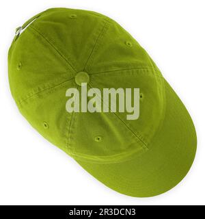Visor cap in green colored cotton. Fashion accessory for casual wear, sport, work, gardening or fun. Top view isolated on white background. Hat to pro Stock Photo