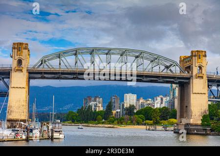 Centre span of the iconic Burrard Street Bridge over False Creek in Vancouver Canada Stock Photo