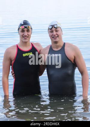 DSV open water swimmers Linus Schwedler and Rob Muffels both SC Magdeburg Stock Photo