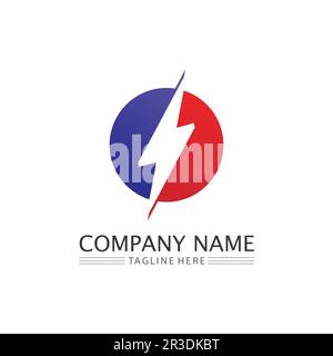 the power vector, flash ogo and thunderbolt and icon electricity illustration template design Stock Vector