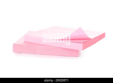 Stack of pink sticky notes isolated on white background Stock Photo