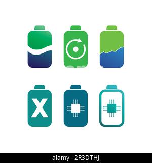 Battery icon and charging, charge indicator Vector logo design level Battery Energy Power running low up status batteries set logo Charge level illust Stock Vector