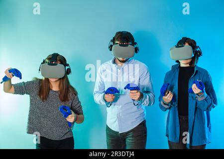 Children using a gaming gadget for virtual reality Stock Photo