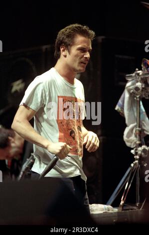 Italy Milan, 1995-06-09:Mike Patton singer of the Faith No More during the Sonoria Festival 1995 Stock Photo