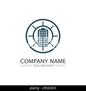 Battery icon and charging, charge indicator Vector logo design level Battery Energy Power running low up status batteries set logo Charge level illust Stock Vector