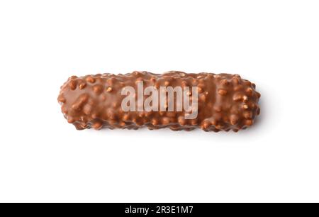 Chocolate bar in milk chocolate with crispy wafers and caramel isolated on white background top view. Stock Photo