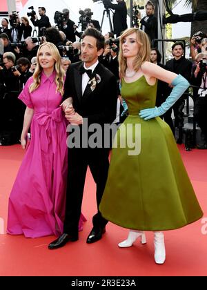 Cannes, France. 23rd May, 2023. 76th Cannes Film Festival 2023, evening 8 - Red Carpet film 'Asteroid City'. In the photo Hope Davis, Adrien Brody and Maya Hawke Credit: Independent Photo Agency/Alamy Live News Stock Photo