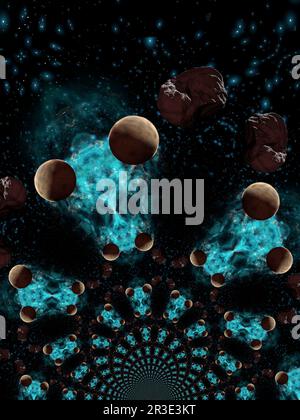 Artistic 3D  illustration of a cosmic scene Stock Photo