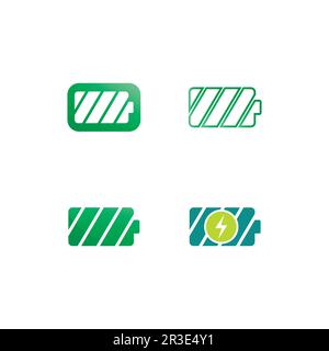 Battery icon and charging, charge indicator Vector logo design level Battery Energy Power running low up status batteries set logo Charge level illust Stock Vector