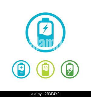 Battery icon and charging, charge indicator Vector logo design level Battery Energy Power running low up status batteries set logo Charge level illust Stock Vector