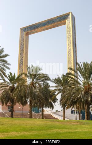 Dubai The Frame Architecture in United Arab Emirates Portrait Stock Photo