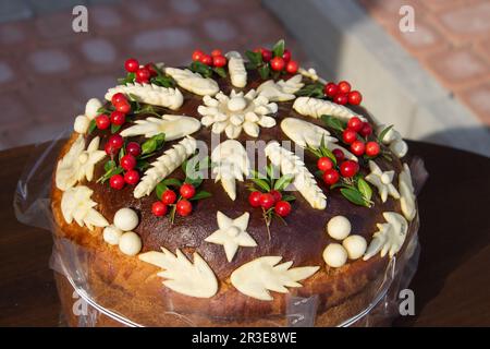 traditions of Ukrainians to meet guests with bread decorated Stock Photo