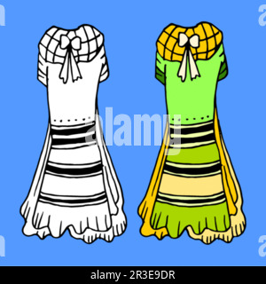 Doodle hand drawing with kid clothes. Vector illustration of lines and coloring pages for kids Stock Vector