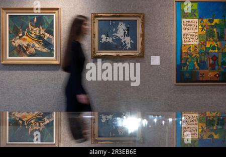 Bonhams, London, UK. 23rd May, 2023. The Modern & Contemporary Middle Eastern Art Sale takes place on 24 May. Credit: Malcolm Park/Alamy Live News Stock Photo