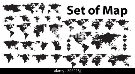 A set of silhouette world map vector illustrations. Stock Vector