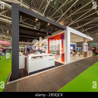 Turin, Italy - May 22, 2023: Treccani  booth at the 35th Turin International Book Fair. Treccani is famous encyclopedia publisher Stock Photo