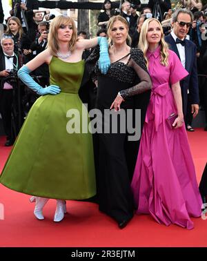 Cannes, France. 23rd May, 2023. American actresses Maya Hawke, Rita Wilson and Hope Davis attend the premiere of Asteroid City at the 76th Cannes Film Festival at Palais des Festivals in Cannes, France on Tuesday, May 23, 2023. Photo by Rune Hellestad/ Credit: UPI/Alamy Live News Stock Photo