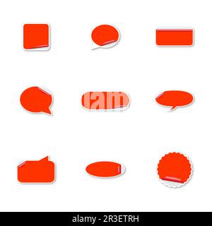 Set of red paper stickers isolated on white background. Design elements labels and tags, vector illustration. Stock Vector