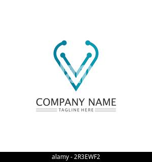 V Letter Lightning Logo Template vector icon illustration design Stock Vector