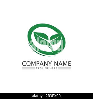 LEAF AND NATURE TREE LOGO FOR BUSINESS VECTOR GREEN PLANT ECOLOGY DESIGN ICON Stock Vector