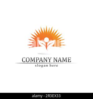 Sun tree leaf Vector illustration Icon Logo Template design Stock Vector