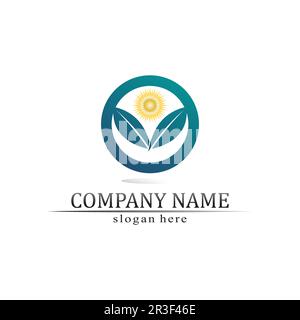 Sun tree leaf Vector illustration Icon Logo Template design Stock Vector