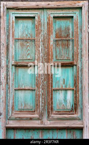 House with locked shutters in San Sebastian de La Gomera Stock Photo