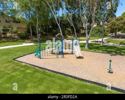 Aerial view of recreational facilities with kids playgorund in private residential community in La Jolla, Califronia, USA. April 15st, 2022 Stock Photo