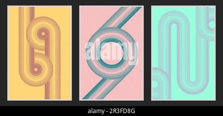 Set of half tone Vintage Striped Backgrounds, Posters, Banner Samples, Retro Colors from the 1970s 1980s, 70s, 80s, 90s. retro vintage 70s style strip Stock Vector