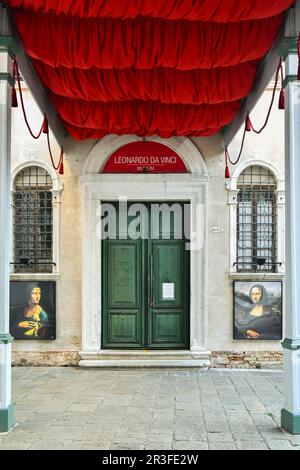 Entrance of the Leonardo da Vinci Museum in Campo San Rocco, next to the Church of San Rocco, Venice, Veneto, Italy Stock Photo