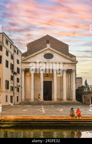 The Church of San Nicolò da Tolentino, commonly known as the Tolentini, in the sestiere of Santa Croce at sunset, Venice, Veneto, Italy Stock Photo