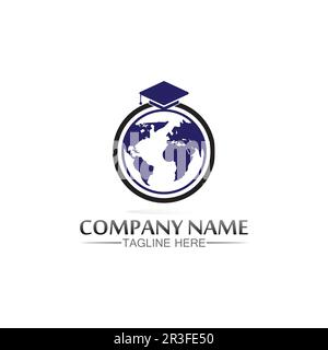 school logo and education, vector, illustration and book logo for study web, pen, workshop and learn Stock Vector