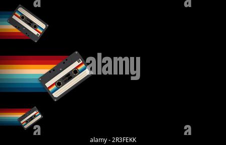 Retro musiccasette with retro colors eighties style, cassette tape, vector art image illustration, mix tape retro cassette design, Music vintage style Stock Vector