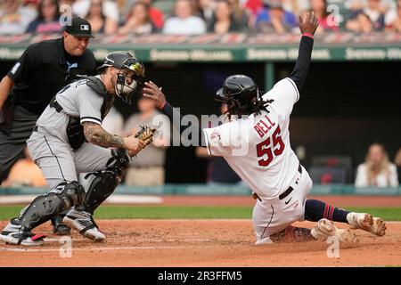 Cleveland Guardians' Josh Bell, left, and Jose Ramirez pose after receiving  their Silver Slugger Awards before a baseball game against the Seattle  Mariners, Saturday, April 8, 2023, in Cleveland. (AP Photo/Ron Schwane