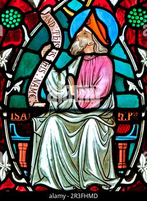 Isaah, Isaiah, Prophet, stained glass window, Old Hunstanton, detail of Tree of Jesse, stained glass window, by Frederick Preedy, 1862, Norfolk, Stock Photo