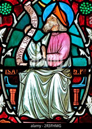 Isaah, Isaiah, Prophet, stained glass window, Old Hunstanton, detail of Tree of Jesse, stained glass window by Frederick Preedy, 1862, Norfolk Stock Photo