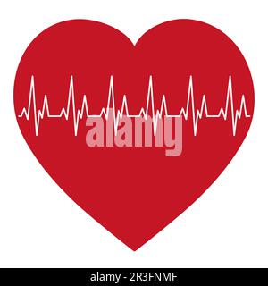 Red heart with white pulse on a light background - Vector Stock Photo