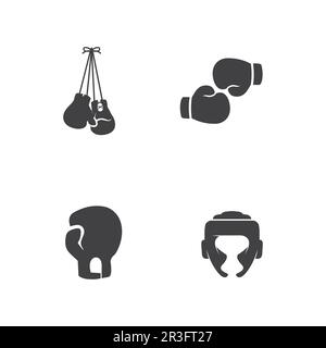 Boxing icon set and boxer design illustration symbol of fighter Stock Vector