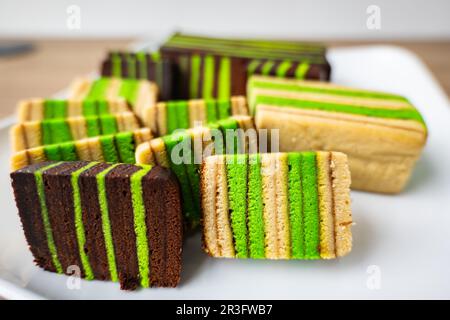 close-up of Kek Lapis Sarawak, traditional layered cake very popular in Kuching Sarawak Borneo.  Stock Photo
