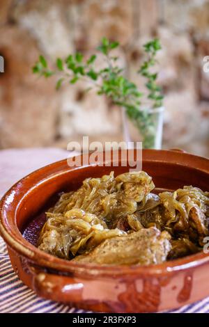 Conill amb Ceba, ( conejo con cebolla), Can Ramis,llucmajor, Mallorca,Islas Baleares,Spain. Stock Photo