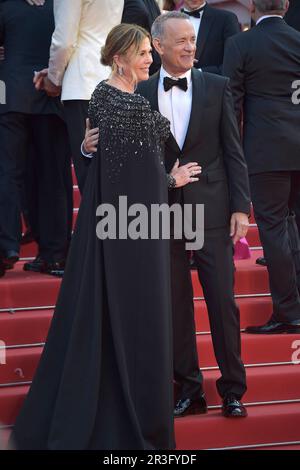 Cannes, France, on 23 May 2023. Cannes, France. 23rd May, 2023. CANNES, FRANCE - MAY 23: Rita Wilson and Tom Hanks attend the 'Asteroid City' red carpet during the 76th annual Cannes film festival at Palais des Festivals on May 23, 2023 in Cannes, France. Credit: dpa/Alamy Live News Stock Photo