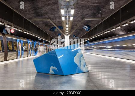 Artfully designed metro Stockholm tunnelbana subway station stop Solna beach station in Sweden Stock Photo